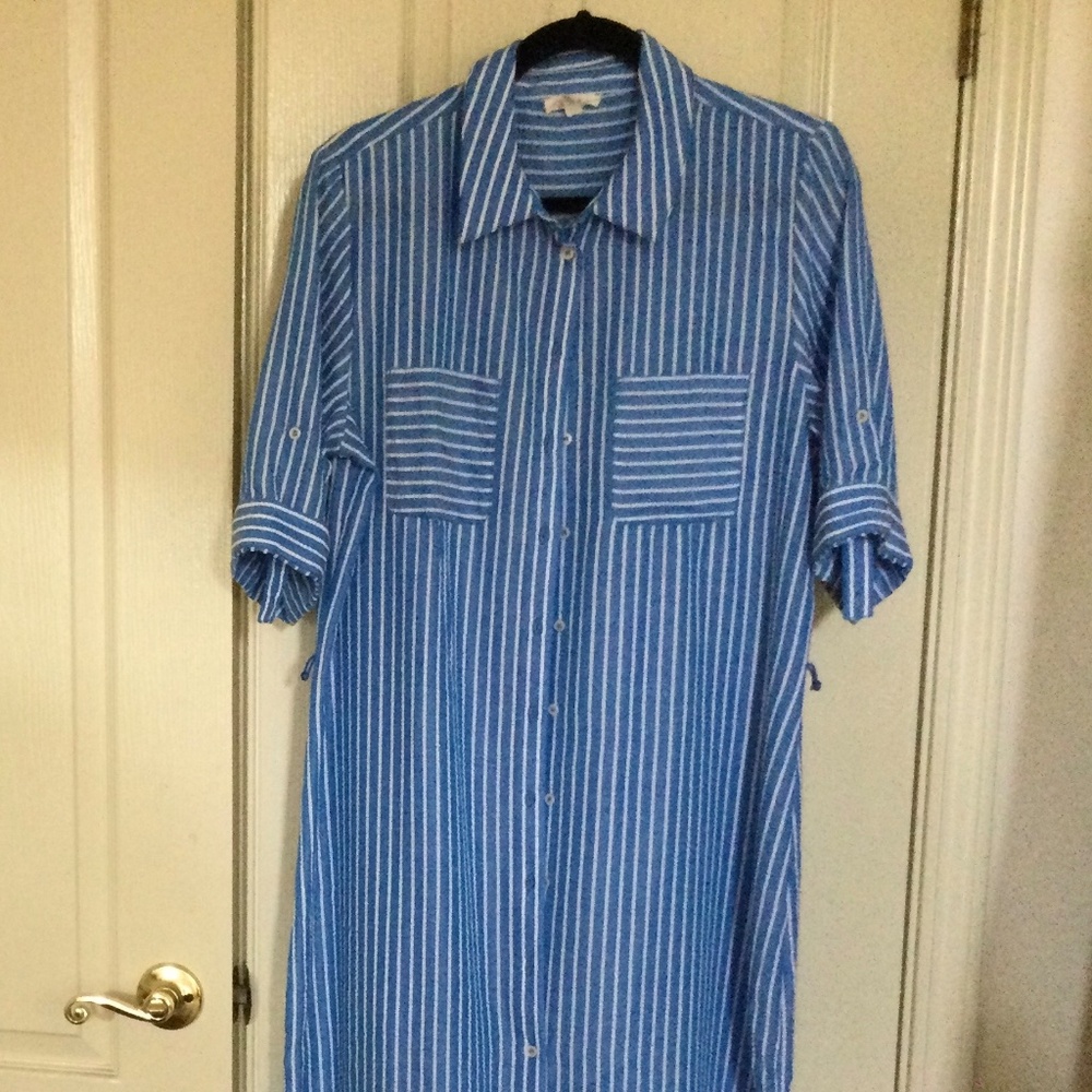 Classic blue striped maxi shirt dress excellent condition
